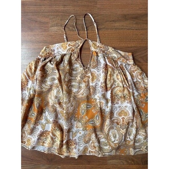 H&M Womens Orange Sleeveless Tank Top Cami Flowy Paisley Top Shirt‎ Sz 8 MED - Picture 7 of 12